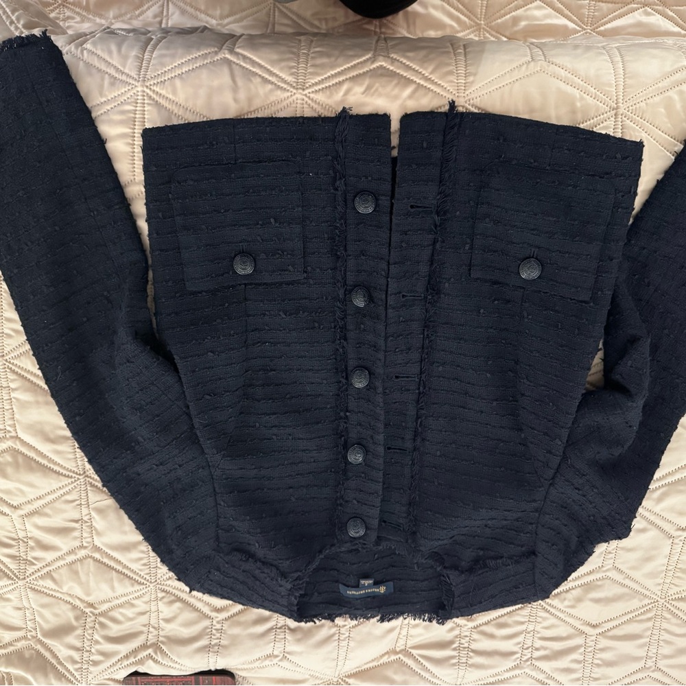 Brooks Brothers Black Textured Tweed Button-Up Jacket